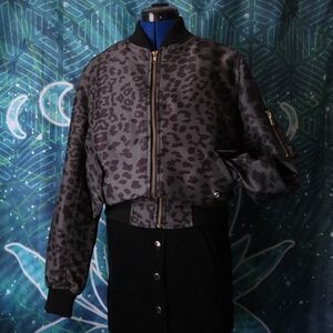 CHRLDR Leopard Print Cropped Bomber Jacket | Size M